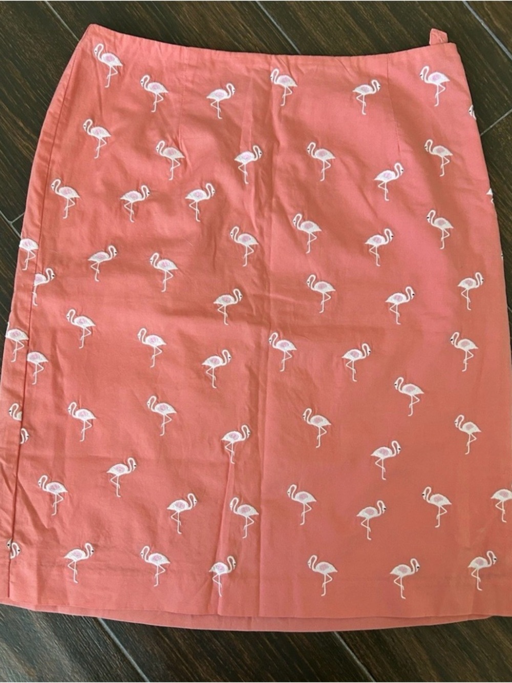 Talbots Petites Coral w/ Pink Flamingo Pencil Skirt Side Zip Size 2